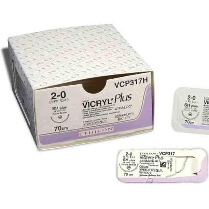 Ethicon VP2437 Vicryl Plus 3-0 Violet Braided Antibacterial Suture, Size: 70cm (Pack of 12)
