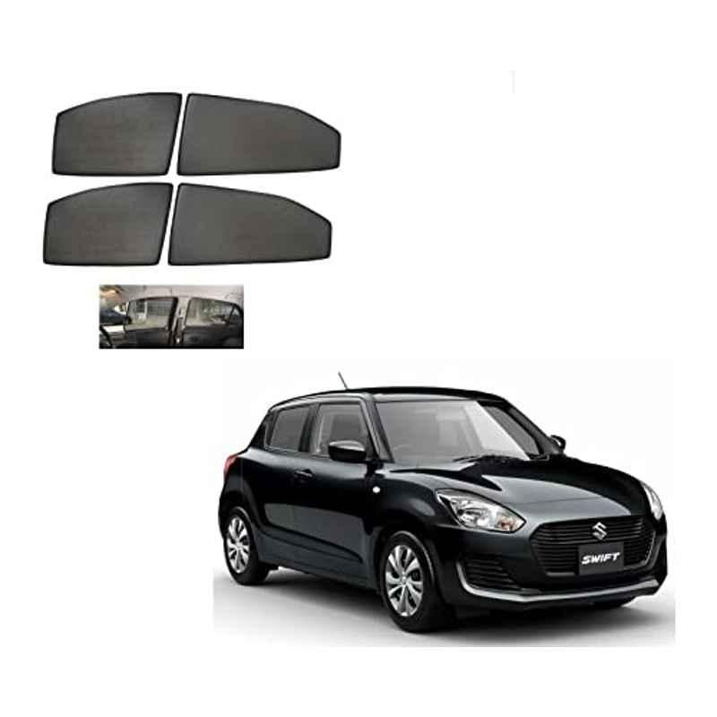 Kozdiko 4 Pcs Mesh Black Non-Magnetic Car Sun Shade Set for Maruti Suzuki New Swift 2018
