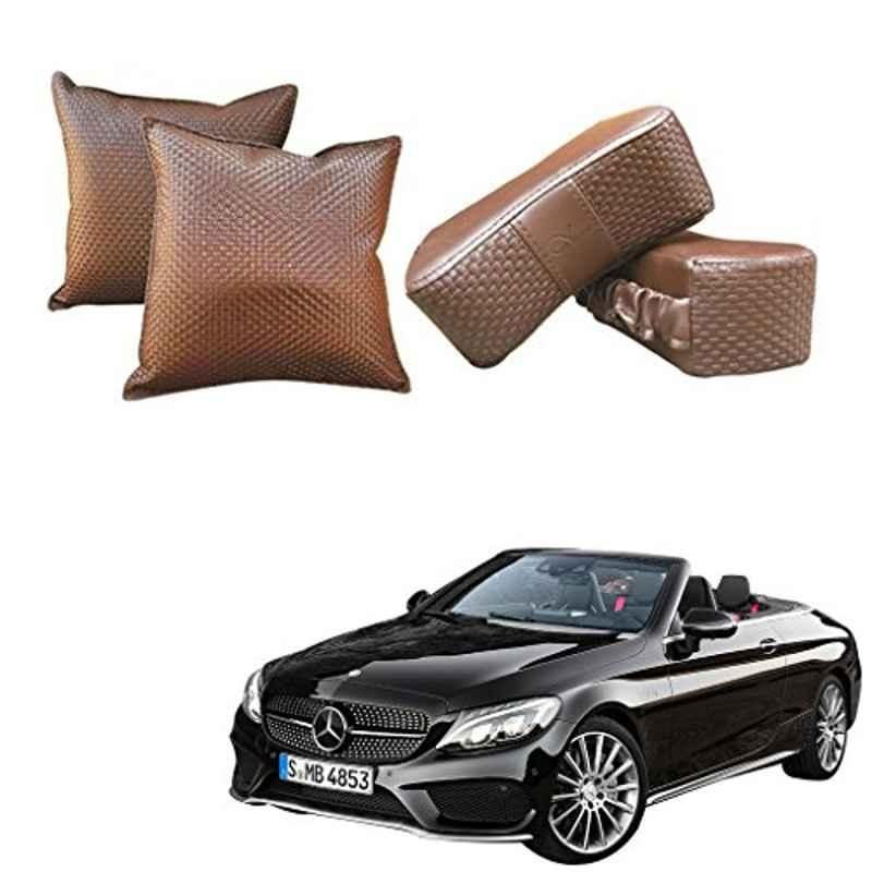 Kozdiko Faux Leather Cola One Pair Cushion Pillow & One Pair Neck Rest Combo for Mercedes Benz E-Class