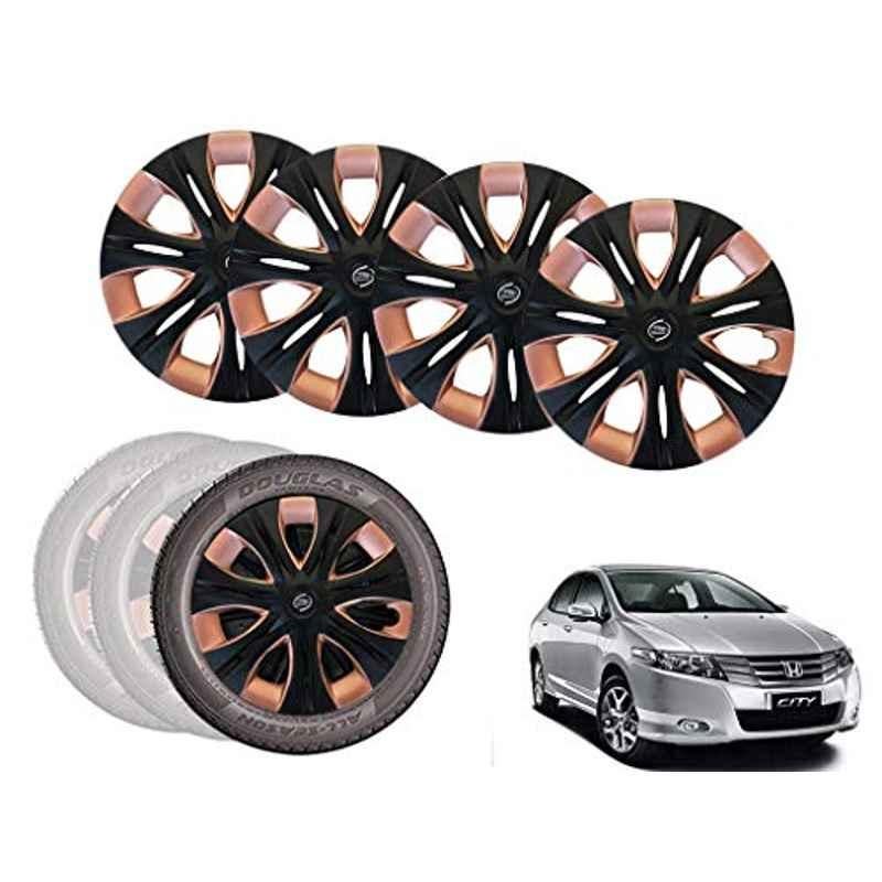 Auto Pearl 4 Pcs 15 inch Black & Copper ABS Press Type Hubcap Wheel Cover Set with Retention Ring for Honda City