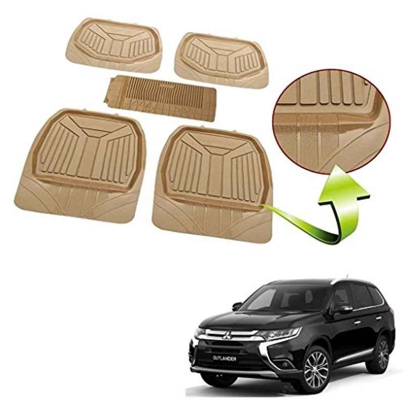 Kozdiko 5 Pcs Rubber Beige 3G Rubber Mat Set for Mitsubishi Outlander