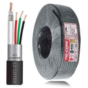 Tricom 90m Pure Copper 3+1 CCTV Black Wire CCTV Cable with Full Copper & Breading Alloy, TRI-90-3+1LD