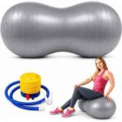 Shopeleven 80x40cm PVC Grey Peanut Shape Anti-Burst Gym Ball with Pump