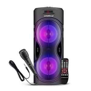 Krisons Cylender 40W 4 inch Double Woofer Multi-Media Bluetooth Party Speaker with Wired Mic, 2400mAh Battery, Digital Display, RGB Lights, Auto TWS Function & Remote