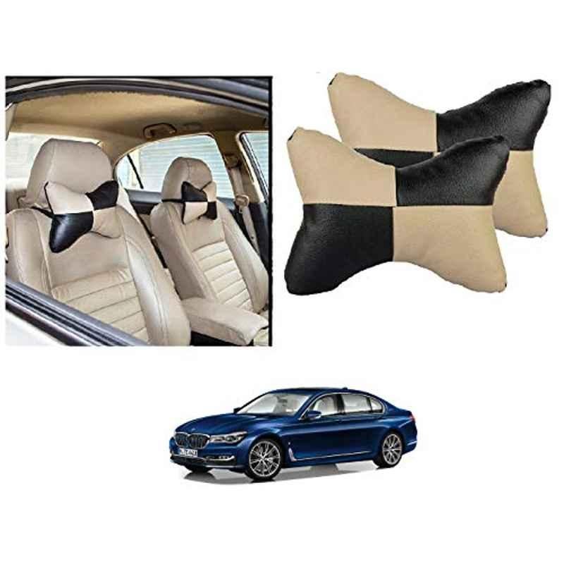 Kozdiko 2 Pcs Black & Beige Square Chess Design Car Neck Rest Pillow Set for BMW 7 Series