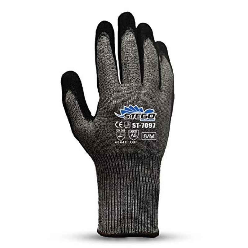 Stego Nitrile Black & Grey Cut Protection Safety Gloves, ST-7097, Size: M