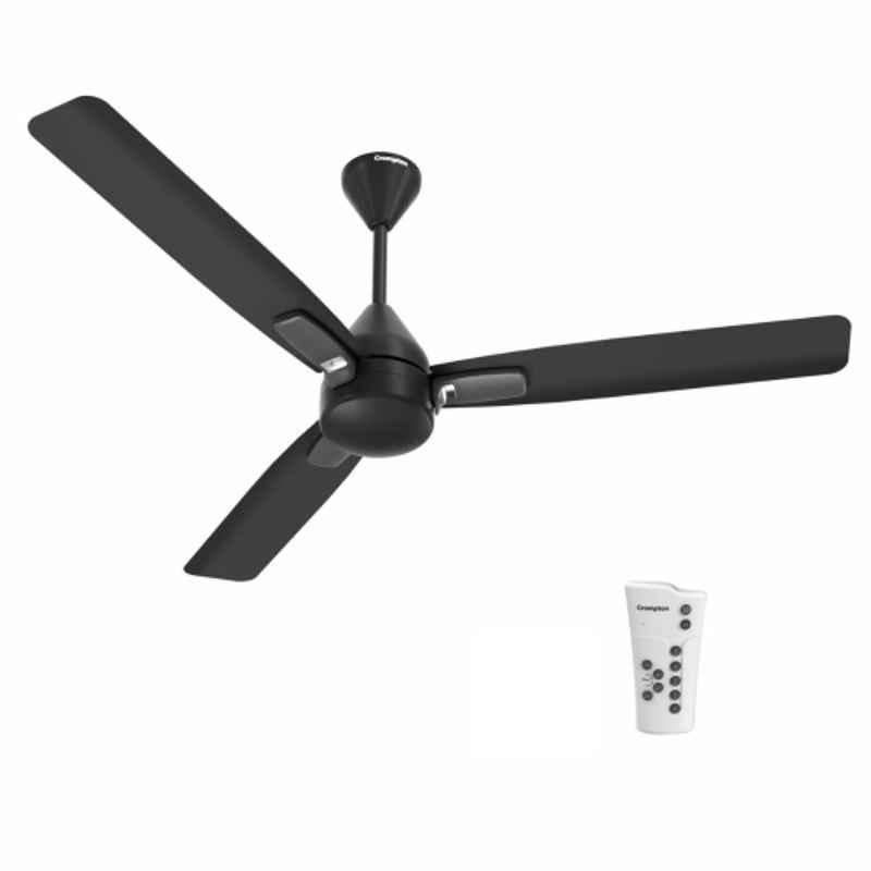 Crompton Energion Caelum 28W 350rpm 5 Star 3 Blade Aluminium Matte Black Ceiling Fan with 4 Years Warranty, CFENCALGM48MBK5Z, Sweep: 1200 mm