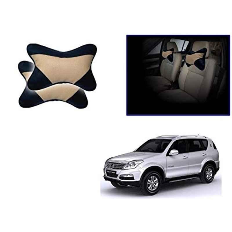 Kozdiko 2 Pcs Memory Foam Beige & Black Car Neck Rest Cushion Pillow Set for Mahindra Rexton