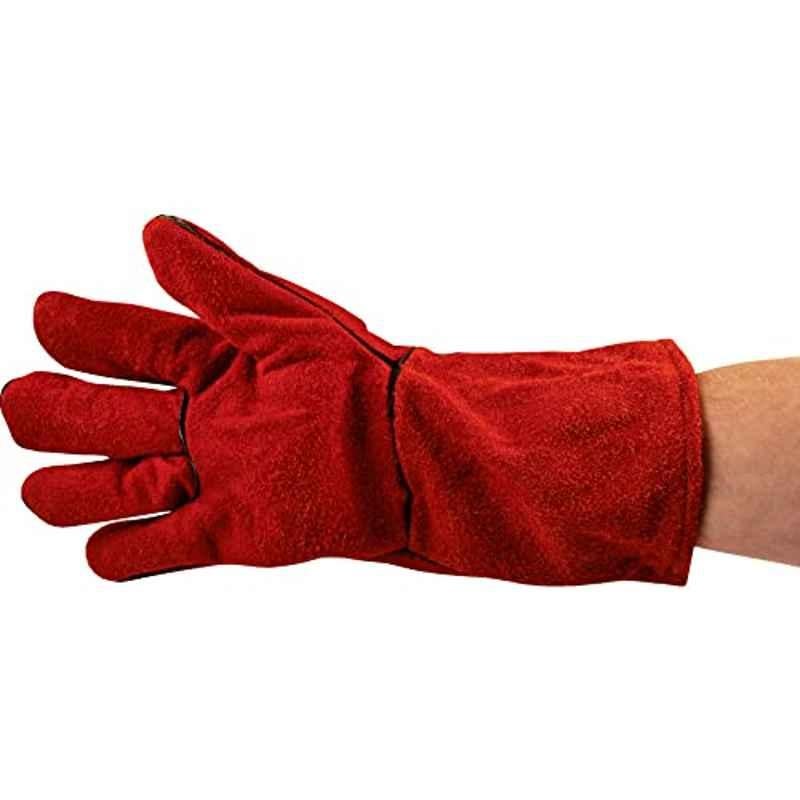 Leather Red Forearm Half Covered Welding Gloves, Size: Free