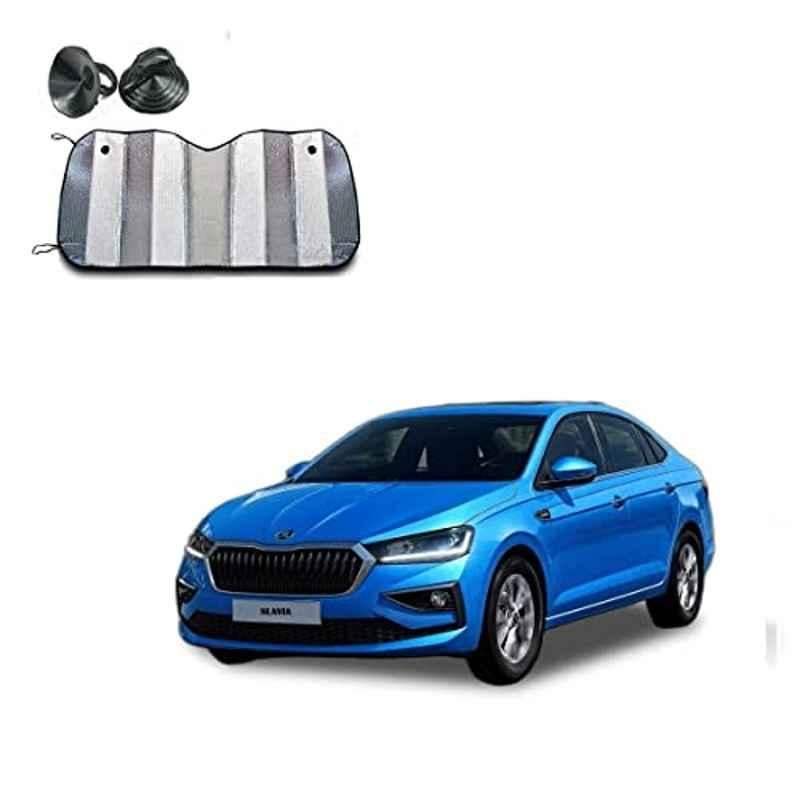 Kozdiko Aluminium Foil Front/Rear Windshield Foldable Car Sunshade for Skoda Slavia, Curtain_130