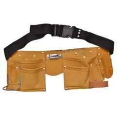 Real Stf Tan Leather Tool Bag with 11 Pockets, Hammer & Tape Holder