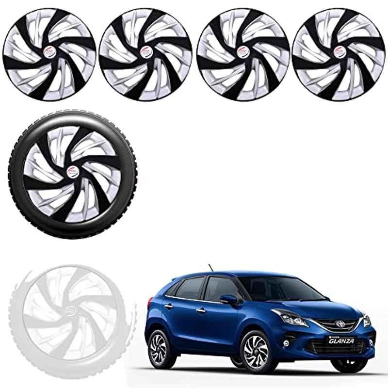 Auto Pearl 4 Pcs 15 inch Black & Silver ABS Press Type Hubcap Wheel Cover Set with Retention Ring for Toyota Glanza