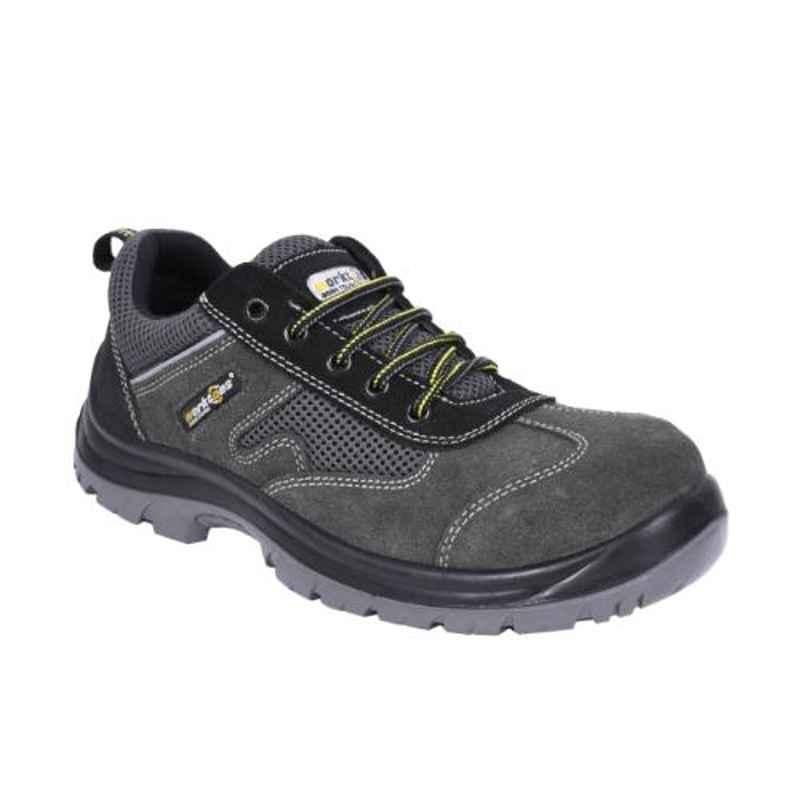 Worktoes Kane D3159 Leather Steel Toe Grey Work Safety Shoes, Size: 7