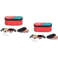 Carrolite 650ml Red & Black Stainless Steel Lunchbox Buy 1 Get 1 Free, Comboblack_008 (Pack of 5)