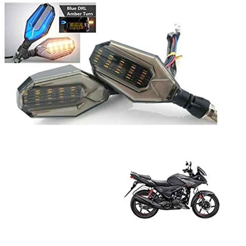 Kozdiko 4 Pcs Plastic Front & Rear U Shape Dual Color DRL LED BIke Indicator Set for Hero Ignitor