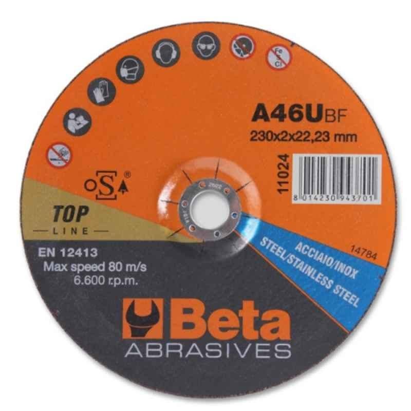 Beta 11024 230mm A46U Abrasive Steel & Stainless Steel Thin Cutting Disc with Depressed Centre, 110240230