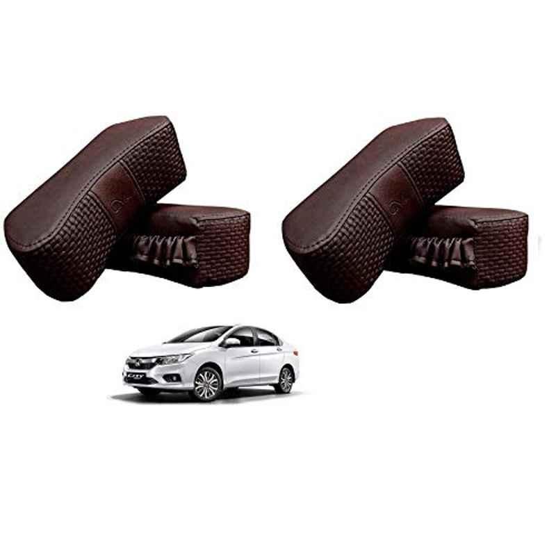 Kozdiko 4 Pcs CV Designer Cola Leatherite Neck Rest Car Cushion Pillow Set for Honda City 2017