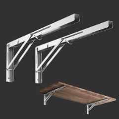 Plantex Heavy Duty 20 inch Foldable Shelf Bracket/Stainless Steel Multipurpose Bracket/L Bracket/Space Saving Bracket for Wall/Folding Table Bracket for Home & Office (Pack of 2), Chrome