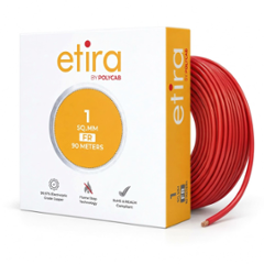 Polycab Etira 1 Sqmm 90m Red Single Core FR Multistrand PVC Copper Insulated Unsheathed Industrial Cable