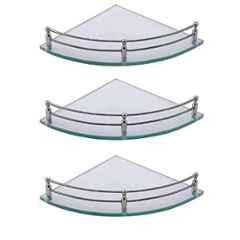 IRIS Acrylic Chrome Wall Mounted Bathroom Corner Shelves with Frosted & Toughen Glass