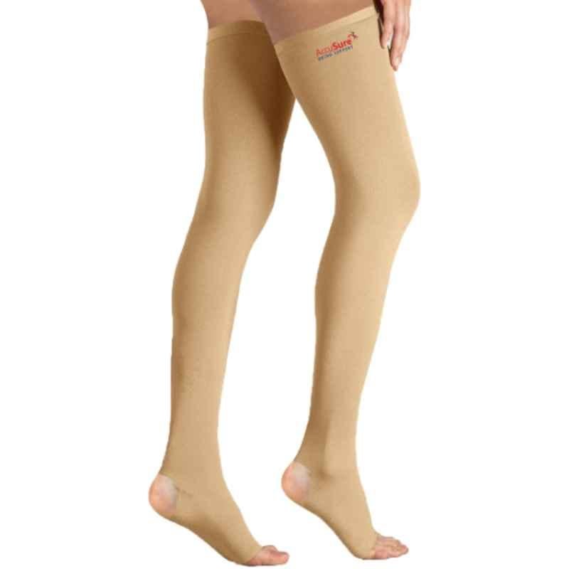 Female Legs in Compression Stockings for Varicose Veins on the
