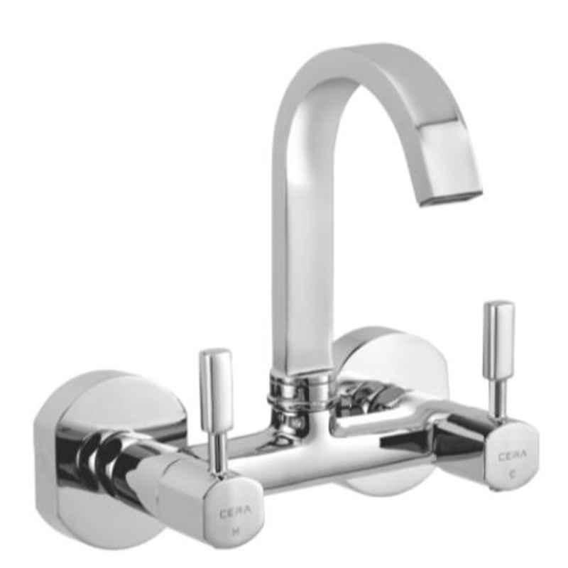 Cera Brass Chrome Finish Gayle Single Lever Wall Mounted Sink Mixer, F1014501