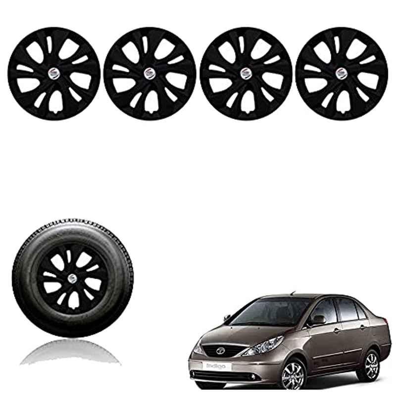 Auto Pearl 4 Pcs 14 inch Plastic Black Press Fitting Wheel Cover Set for TATA Indigo