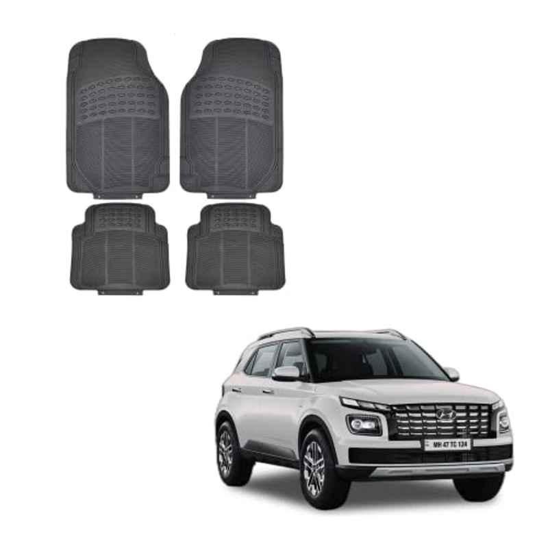 Kozdiko 4 Pcs Rubber Black Car Simple Floor Mat Set for Hyundai Venue (2022-Present)