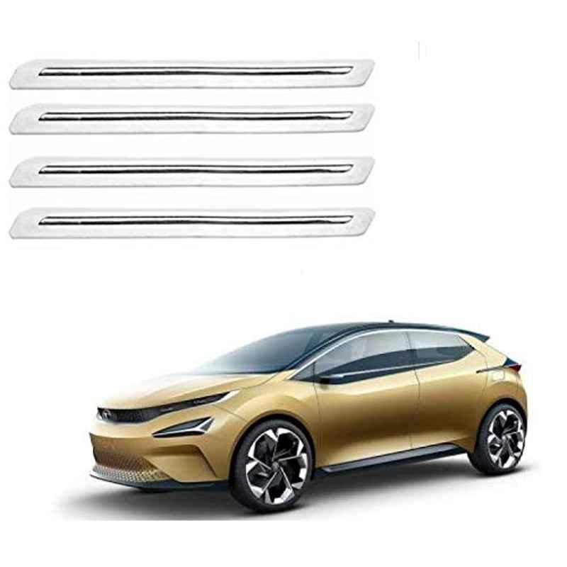 Kozdiko 4 Pcs PVC White Car Bumper Protector Set with Chrome Strip for Tata 45X