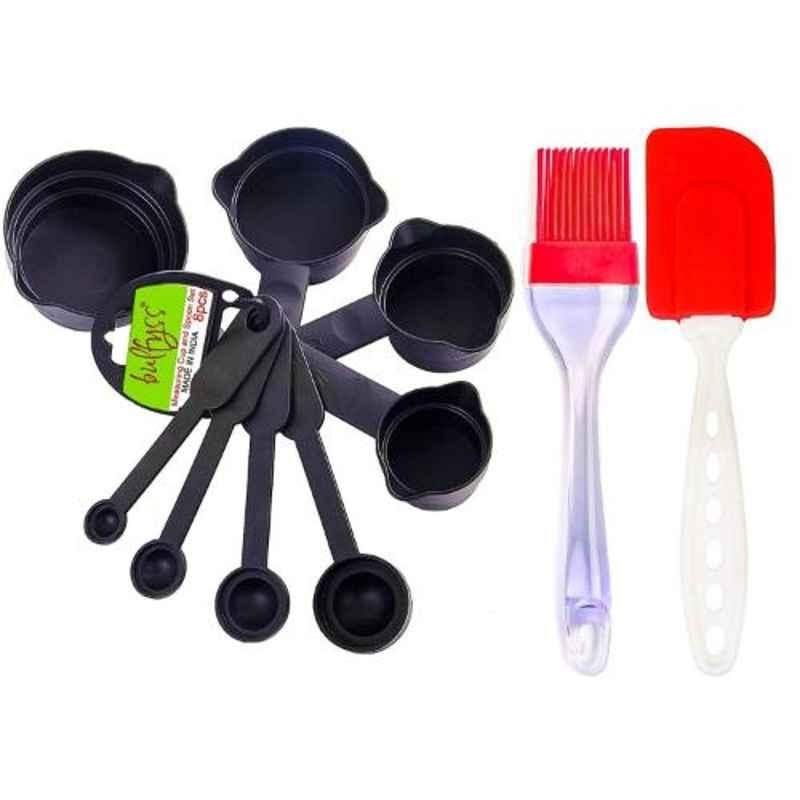 Freakonline 4 Pcs Black Measuring Cups, 4 Pcs Spoons, Silicone Series Spatula & Brush Combo