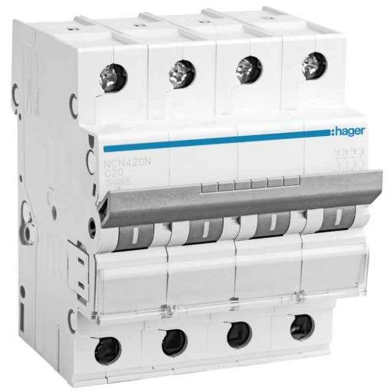 Hager 32A Four Pole C Curve h3 MCB, NCN432N, Breaking Capacity: 10 kA (Pack of 3)