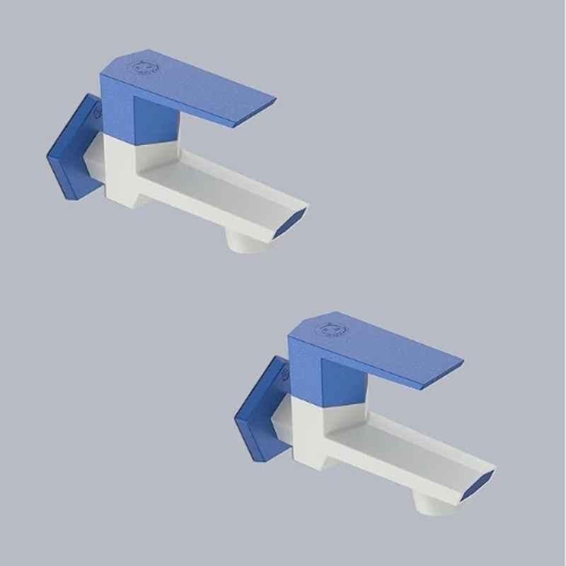 RN G20 15mm PTMT White & Metallic Blue Gold Foam Flow Long Body Bib Cock with Flange, RNG2002A32 (Pack of 2)