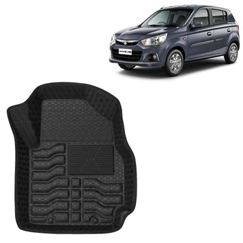 Kingsway 3 Pcs Premium 4.5D 100% Waterproof Tray Shape PVC Black Car Floor Mat Set for Maruti Suzuki Alto K10 2014 to 2022 All Model