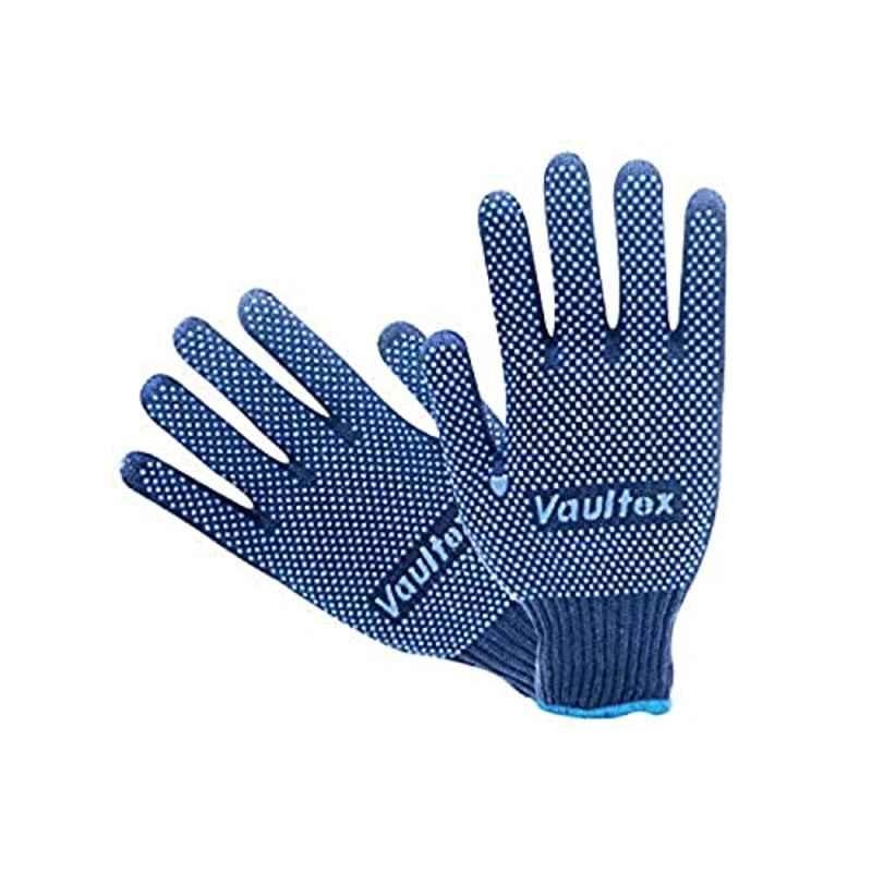 Vaultex 6 Pairs 10 inch Cotton Blue Double Side Dotted Gloves Set, VS91