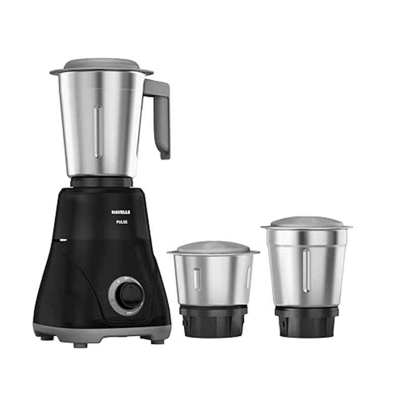 Havells Pluse 500W ABS Black Mixer Grinder with 3 Stainless Steel Jar