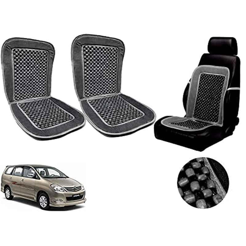 Auto Pearl PU, Velvet & Wooden Beads Grey Rectangular Seat Cushion for Toyota Innova 2005-2012 (Pack of 2 )