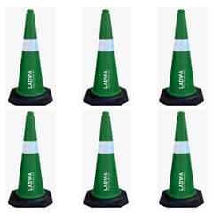 Ladwa 6 Pcs 750mm PVC Impact Resistant Green Road Traffic Safety Cone with 6m Chain & 6 Hooks Set