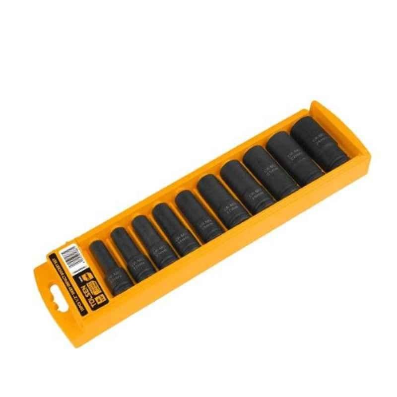 Tolsen 10Pcs 1/2 inch Cr-Mo Corrosion Protection Industrial Deep Impact Socket Set, 18296