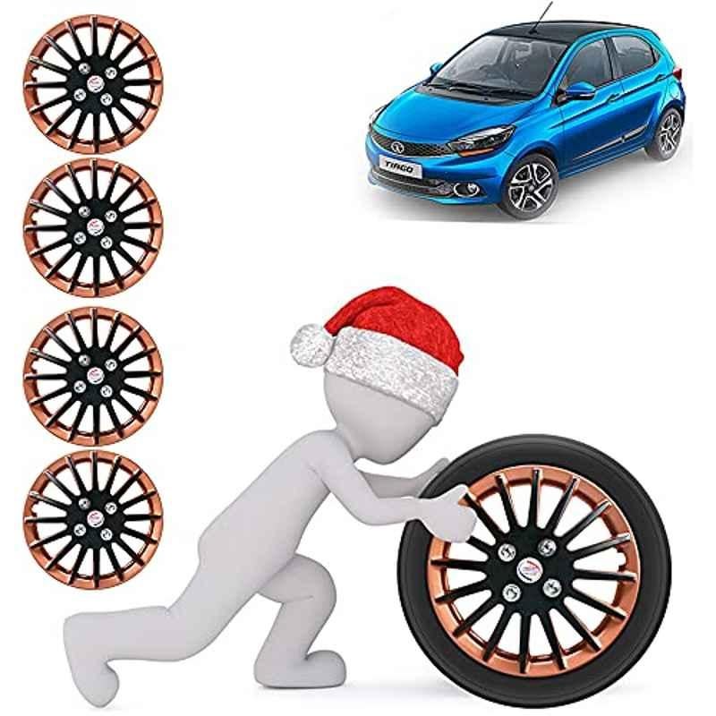 Auto Pearl 4 Pcs 14 inch ABS Camry Copper & Black Car Wheel Cover Set for TATA Tiago 2019 XT & XZ