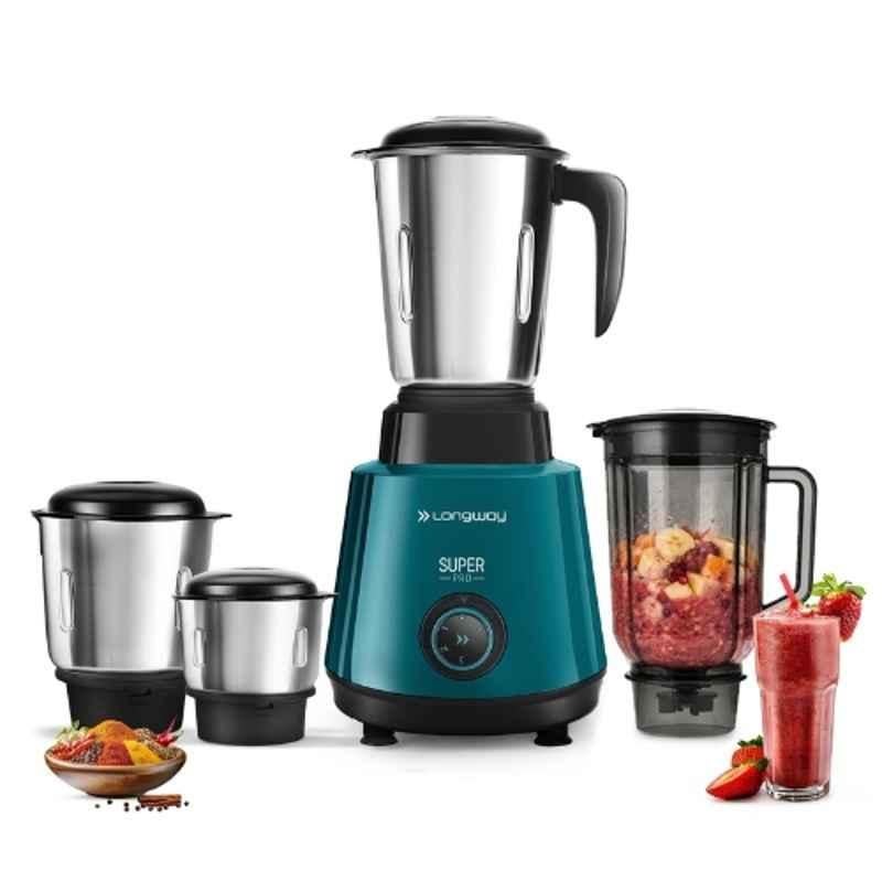 Longway Super Pro 750W ABS Plastic Teal & Black Juicer Mixer Grinder with 4 Jars