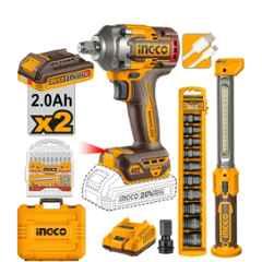 Ingco 1/2 inch 20V Cordless Impact Wrench Set with LED Work Light, Batteries & Charger, COSLI23056