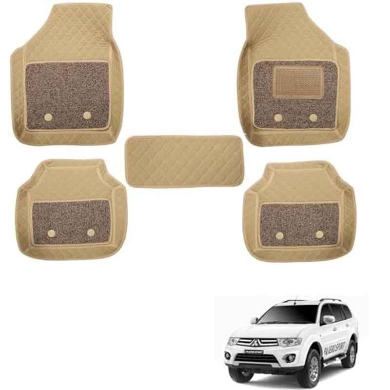 Kozdiko 5 Pcs Waterproof & Luxury 7D Beige Leatherette Car Floor Mats Set for Mitsubishi Pajero Sport