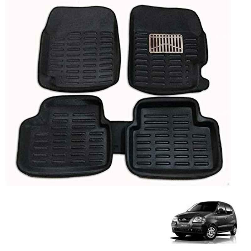 Kozdiko Thermoplastic Elastomer Black 3D Car Floor Mat Set for Hyundai Santro Xing