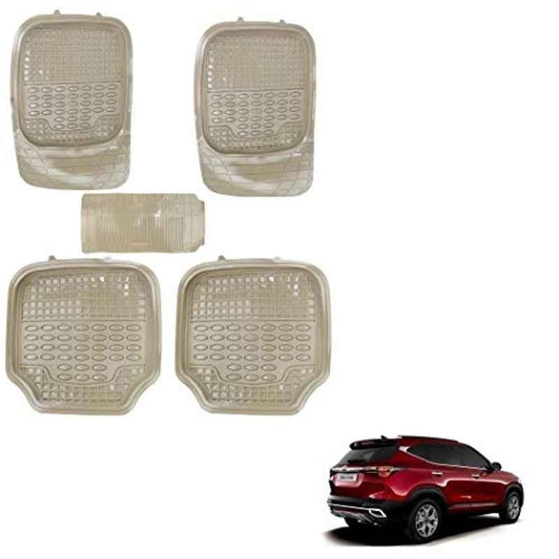Kozdiko 5 Pcs 4G Beige Rubber & PVC Heavy Car Foot Mat Set for Kia Seltos, koz_80775