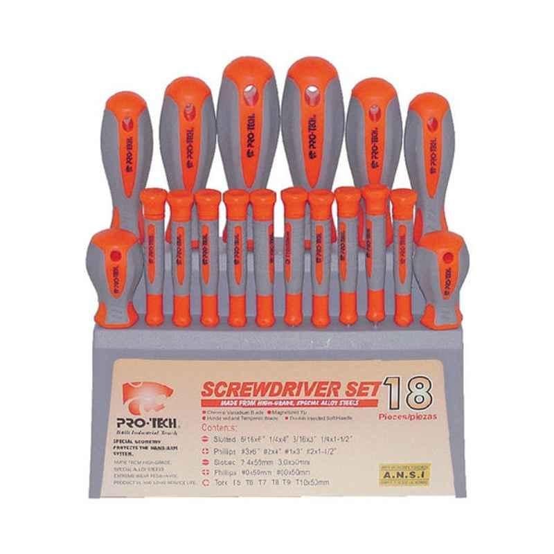 Protech 18Pcs Steel Orange & Grey Screwdriver Set, 531118