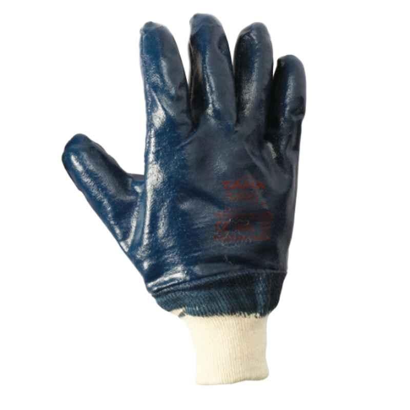 Taha Cotton Nitrile Coated Blue Jersey Lining Safety Gloves, N2305, Size: XL