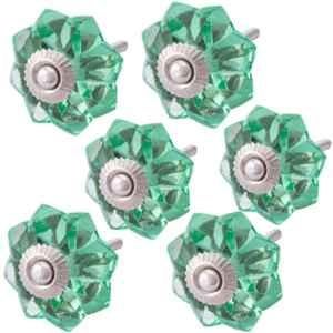 Atom 1.25 Inch Green Crystal Glass Melon Marigold Flower Cabinet Door knob (Pack of 6)