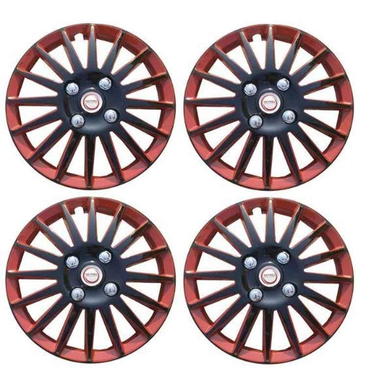 Hotwheelz 4 Pcs 14 inch Glossy Black & Red Sporty Wheel Cover with Metal Rings Set for Honda Brio
