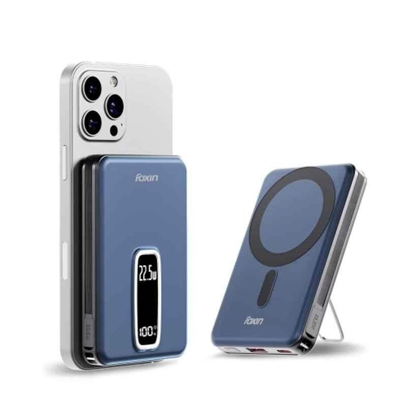 Foxin Mag One 22.5W 10000mAh Stellar Blue Wireless Fast Charging Power Bank with Metal Stand & 6 Months Warranty