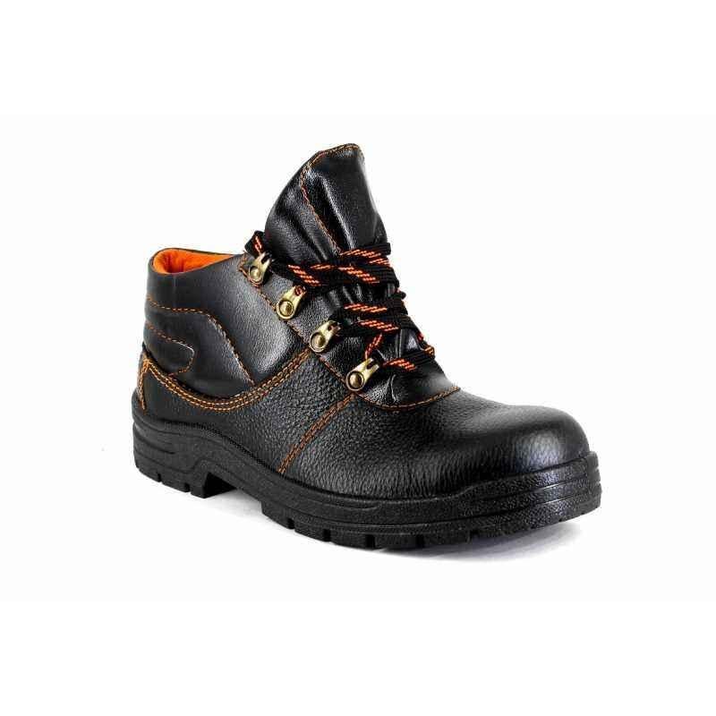 JK Steel Leather Steel Toe Black Work Safety Shoes, JKPI014BLK6, Size: 6